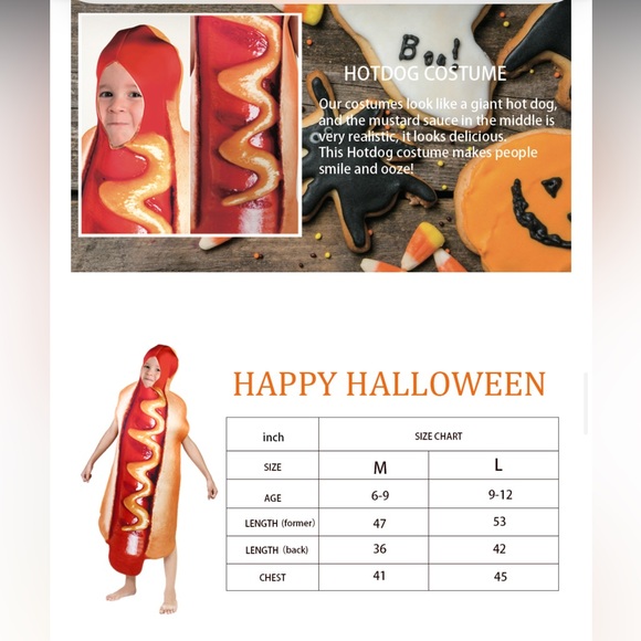 Kute’N’Koo realistic Hot Dog kids costume size L (9-12) ❤️🌭💛🌭 - Picture 16 of 16
